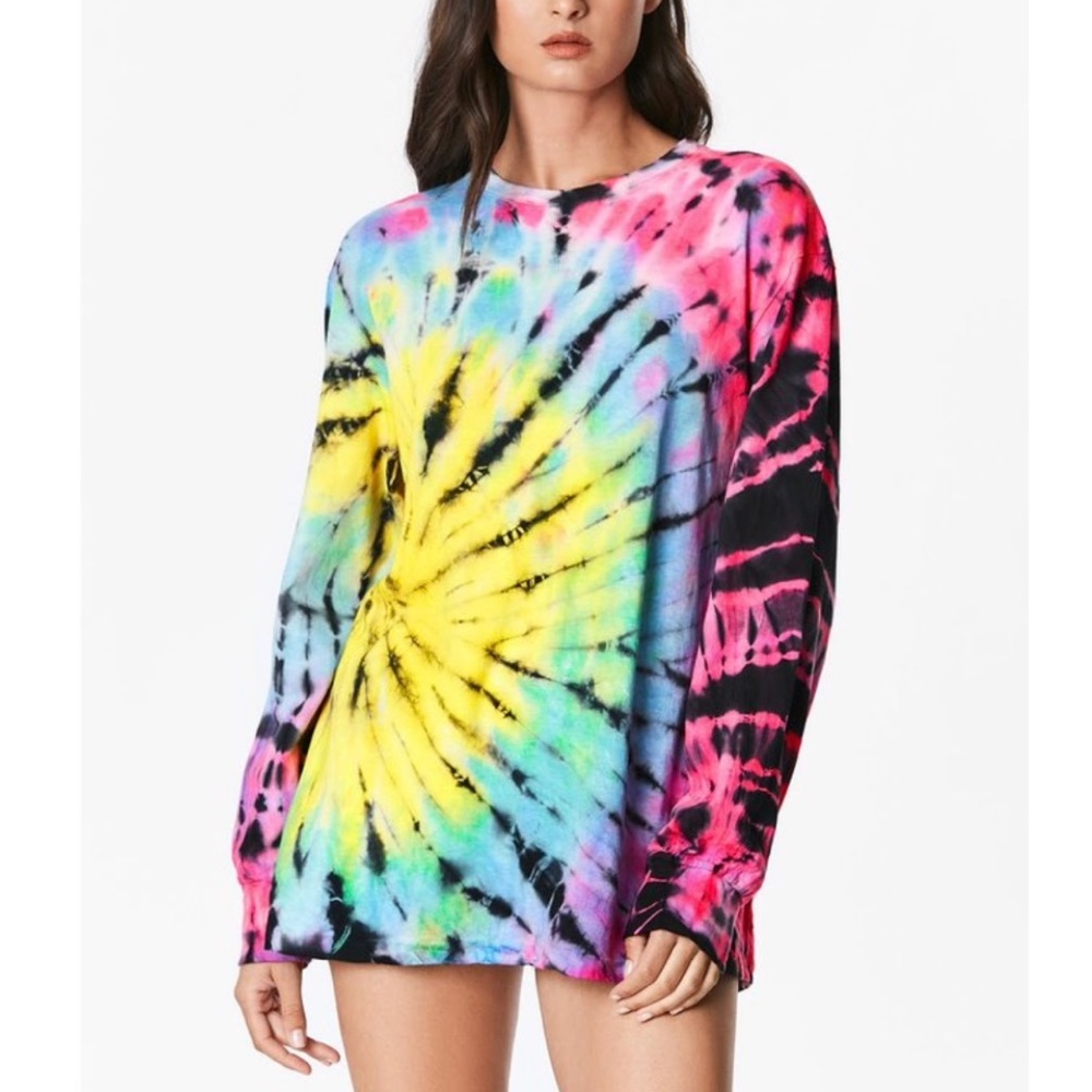 LF Emma & Sam Neon Rainbow Spiral Tie Dye Long Sleeve Tee T Shirt Sunburst